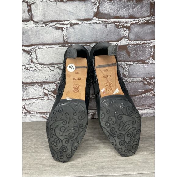 Brighton Rizzo Black Leather Silver Elastic Heel Ankle Booties Women 10M US/41EU - Picture 8 of 16